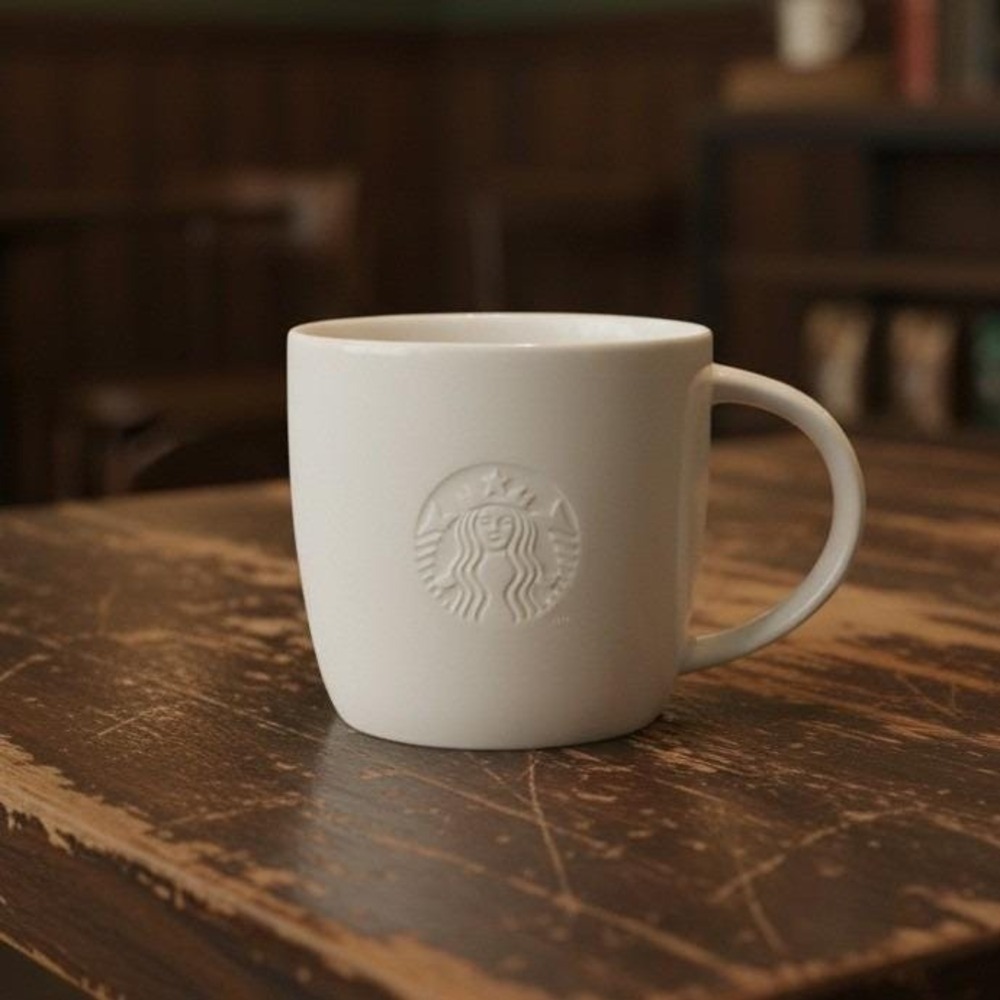 Starbucks White Ceramic Mu, Embossed Siren Logo, Vintage Style Coffee Cup
